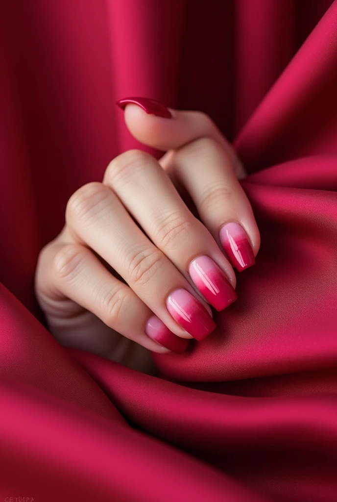 Make me dark red and dark pink luxury ombre nails