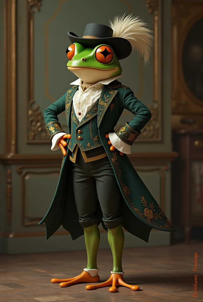 Frog inspired by the three musketeers ,with clothes,thin and seductive