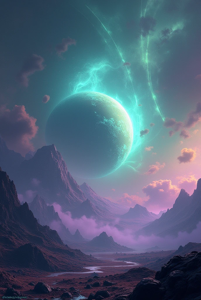 Wallpaper: Planet of the magnificent purple, green and blue will-o'-the-wisps