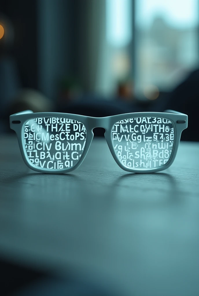 GLASSES WITH LETTERS BEHIND THE LENS MAGNIFYING THE IMAGE OF ONLY THE GLASSES AND THE LETTERS VARIOUS LETTERS BEING EXPANDED, FROM SMALL TO LARGE FRONT TO FRONT
