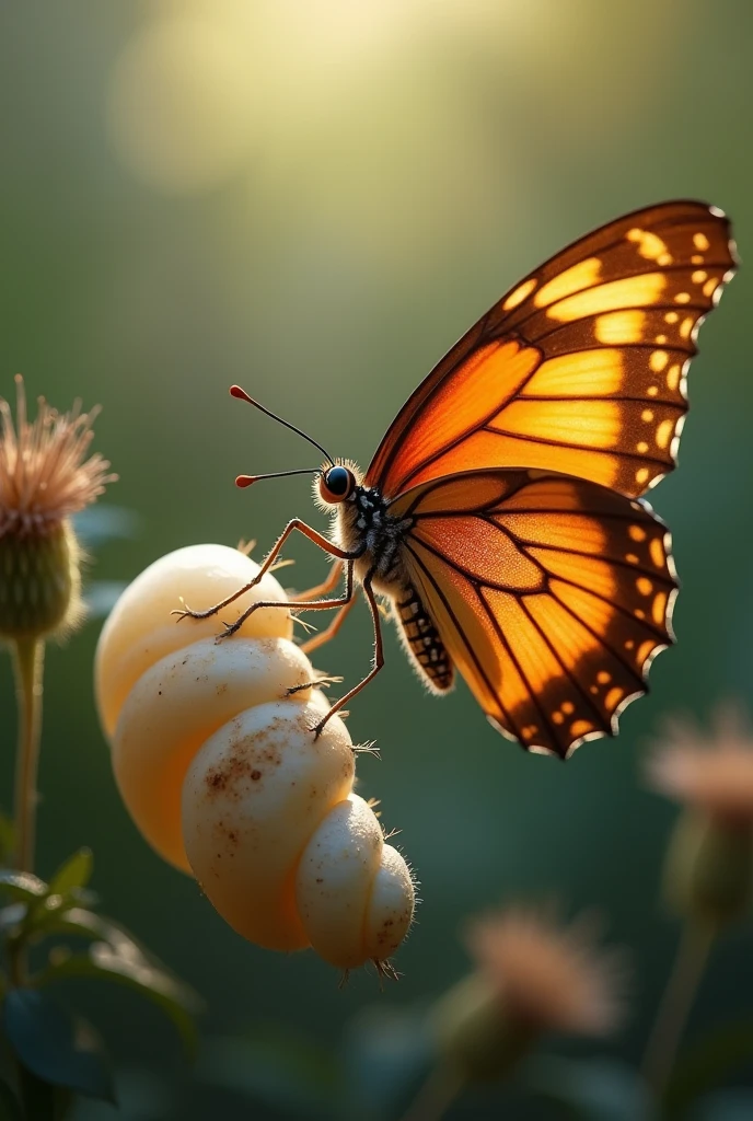Image of a butterfly emerging from its cocoon 