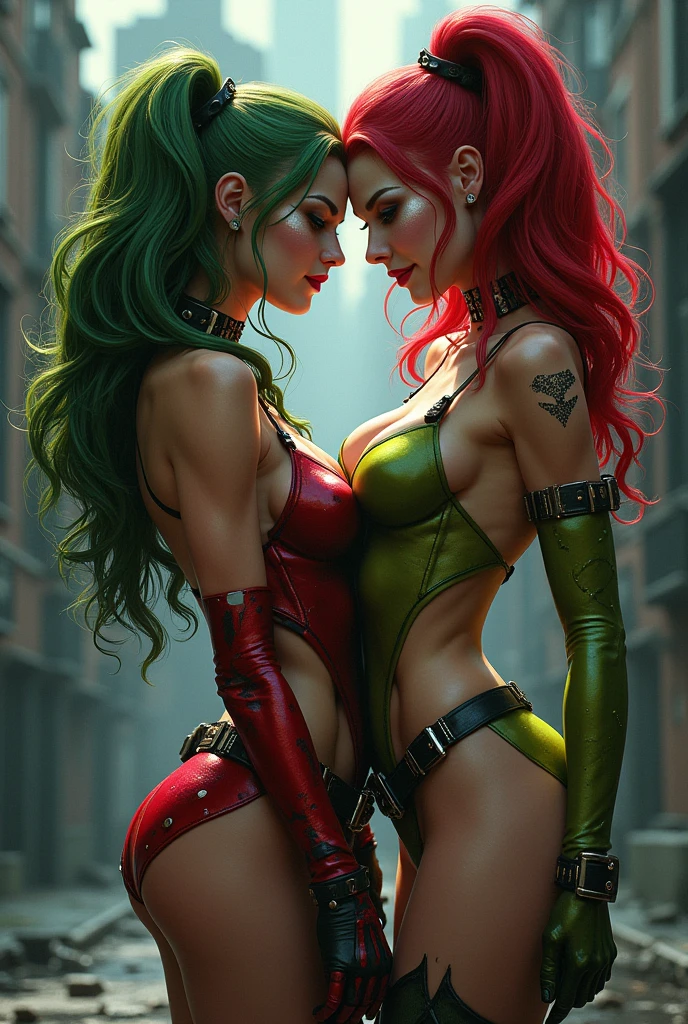 Harley quinn and poison ivy. Scantily clad