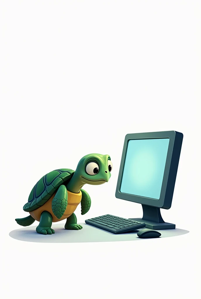 Generate a logo with a white background where inside it there is an animated turtle looking for contamination on a computer