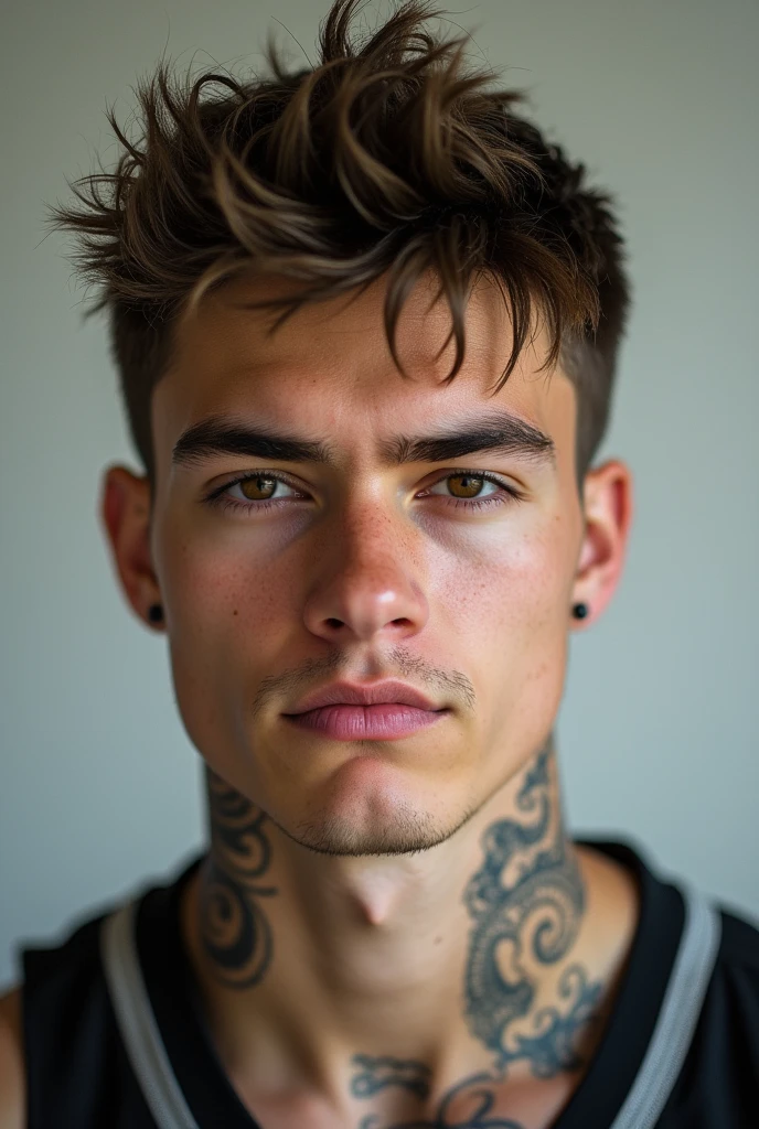 Individual photos of each of the group members. Senior college male, member of the basketball group with a more rebellious personality