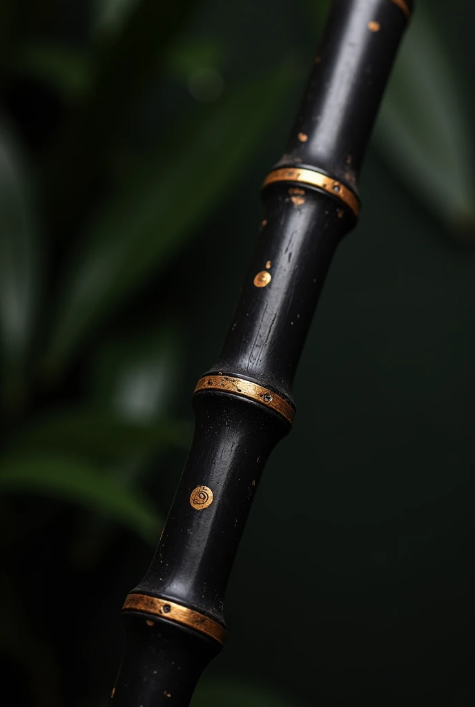 Full black bamboo flute with dark gold rings