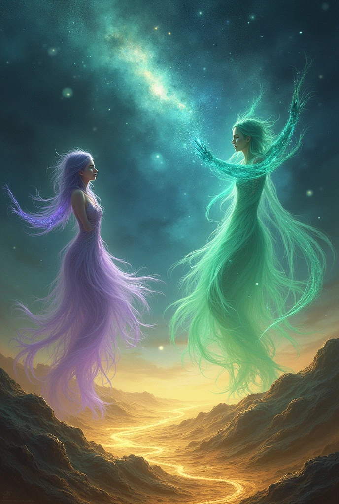 Planet of the magnificent purple, green and blue will-o'-the-wisp. The bottom is golden..