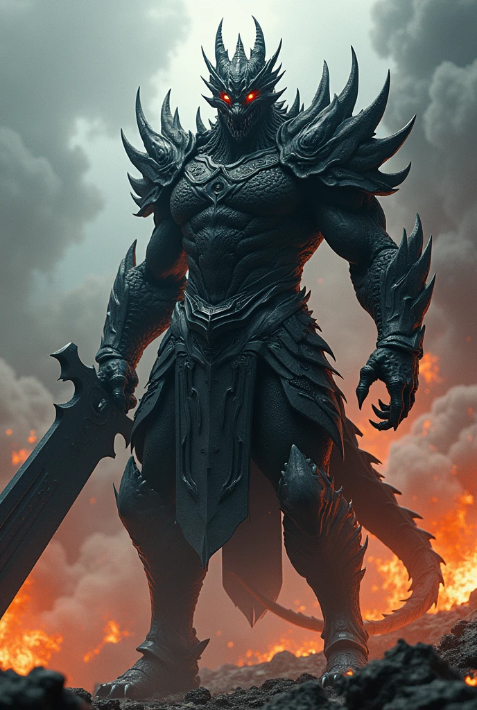 Black Dragon Man ,with huge sword and black armor in war