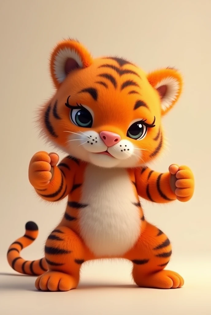 A pure red tiger who knows Chinese Kung Fu,Combat stance,Chinese style,cute style,Realistic and cute,No tiger stripes