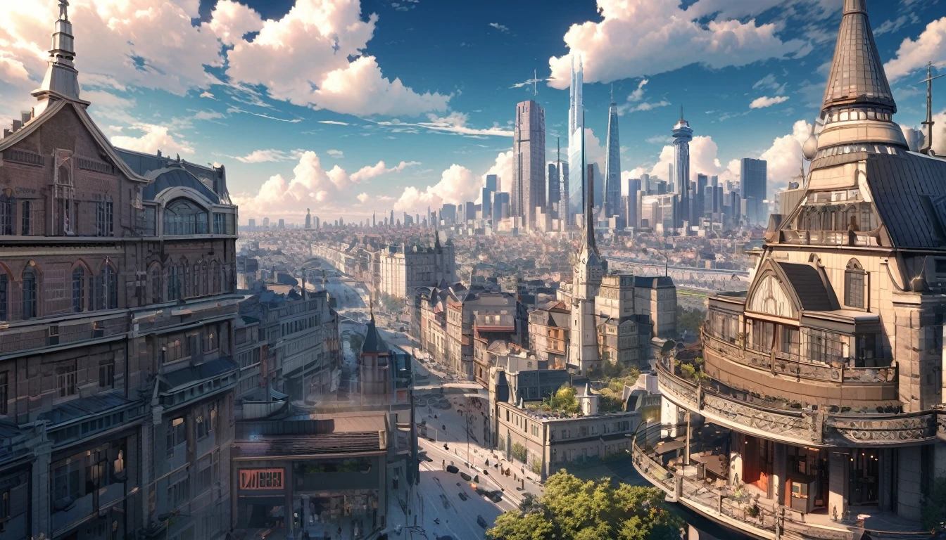 a very big city, metropolitan, very big and high tower in the city centre, beautiful wallpaper, cloud