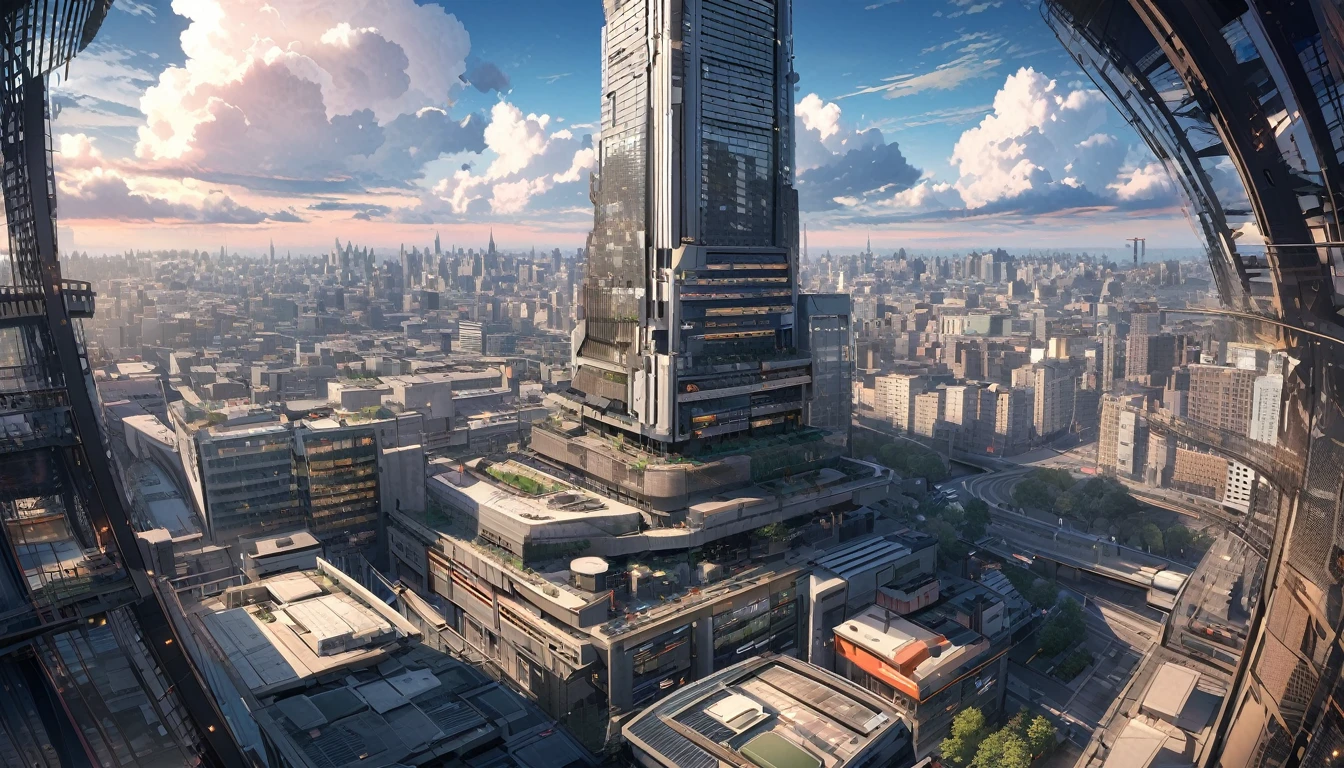 a very big city, metropolitan, very big and high tower in the city centre, beautiful wallpaper, cloud