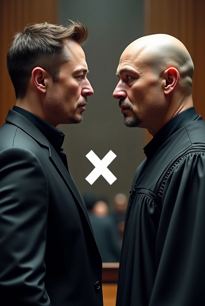 Elon Musk vs Bald Judge Use the X between them The X of the site that was blocked