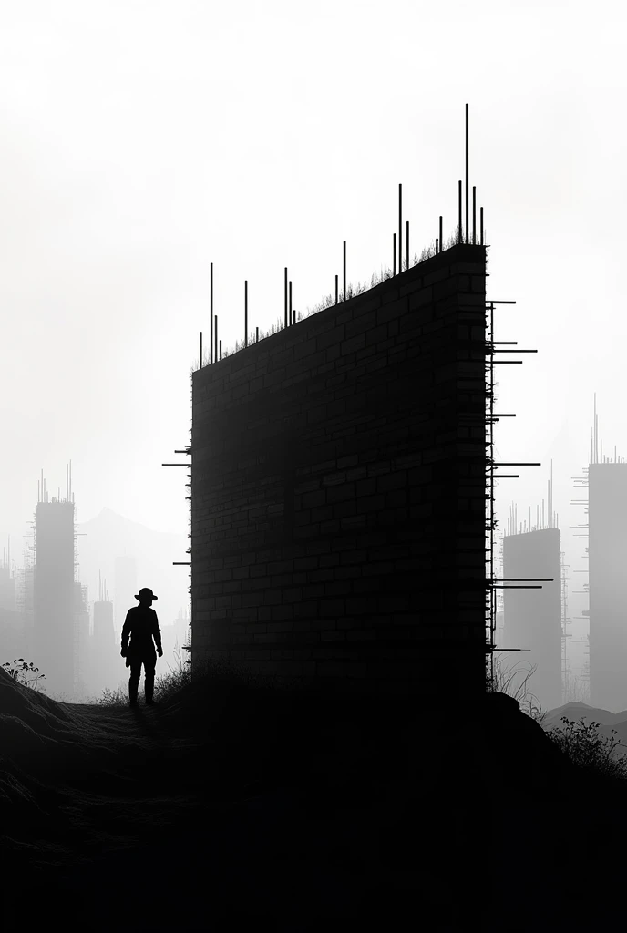 black silhouette wall under construction with bricks