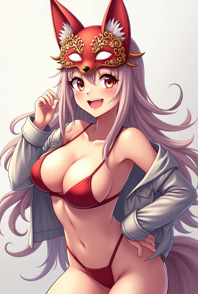 High resolution, Shortcuts, One girl, Large Breasts, smile, Character portrait, Fox Mask, Anime Style,