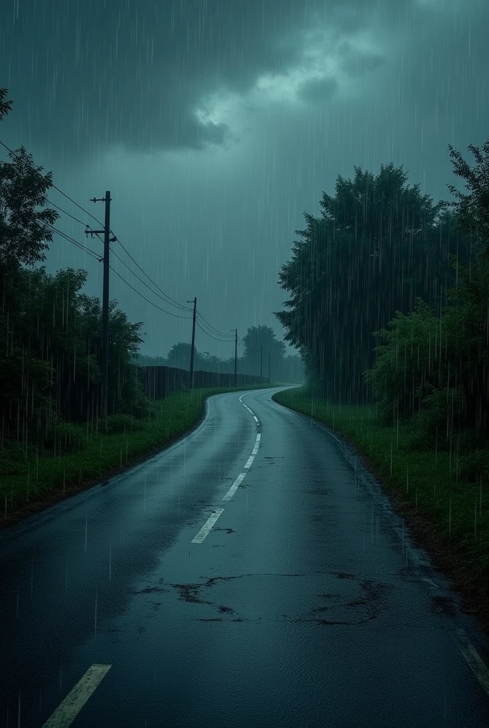 Country Road evening heavy rain No people