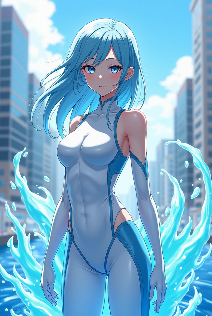 Create a female anime character my hero academia light blue hair water power