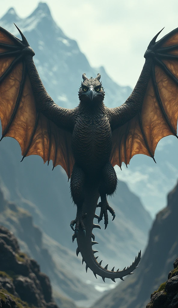Generate an image of the animal combination of hawk and dragon dangerous and monsterous 








