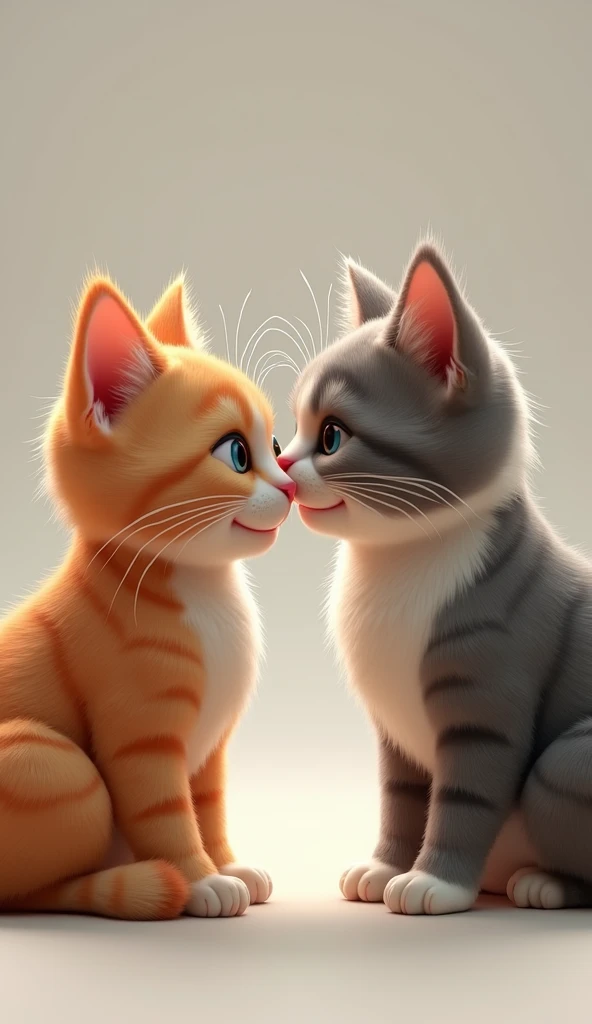 3d、Ultra HD、Side view、Digital Art、Two cats with their heads touching、Real