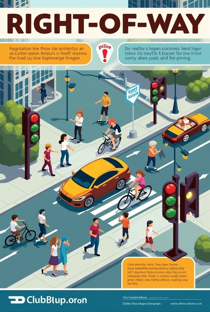 Poster about traffic management, like the right of way rule and traffic signals