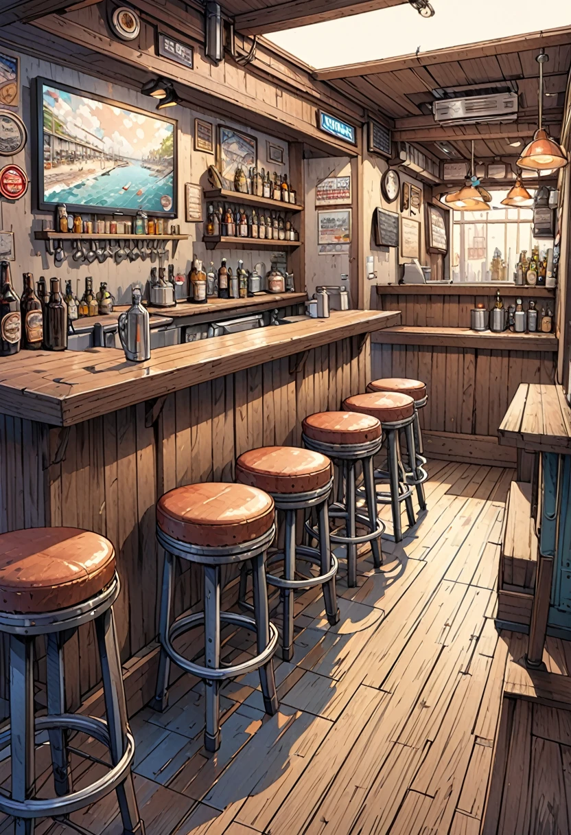 illustration, detailed illustration, ultra detailed, dive bar