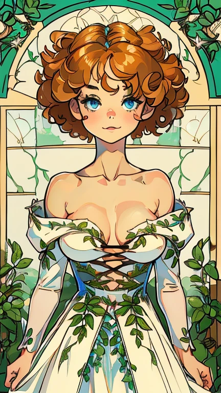(1girl, solo, highly insanely detailed, masterpiece, top quality, best quality, highres, 4k, 8k, RAW photo),((innocent look)),((Childish)),From the front, symmetrical composition,smile,cute,Innocent,Kind eyes,Flat chest,ArsMJStyle, Art Nouveau Style, forest, vines, (Sara Bellum), (curly hair, way hair, head out of frame)
(v1nedr3ss)