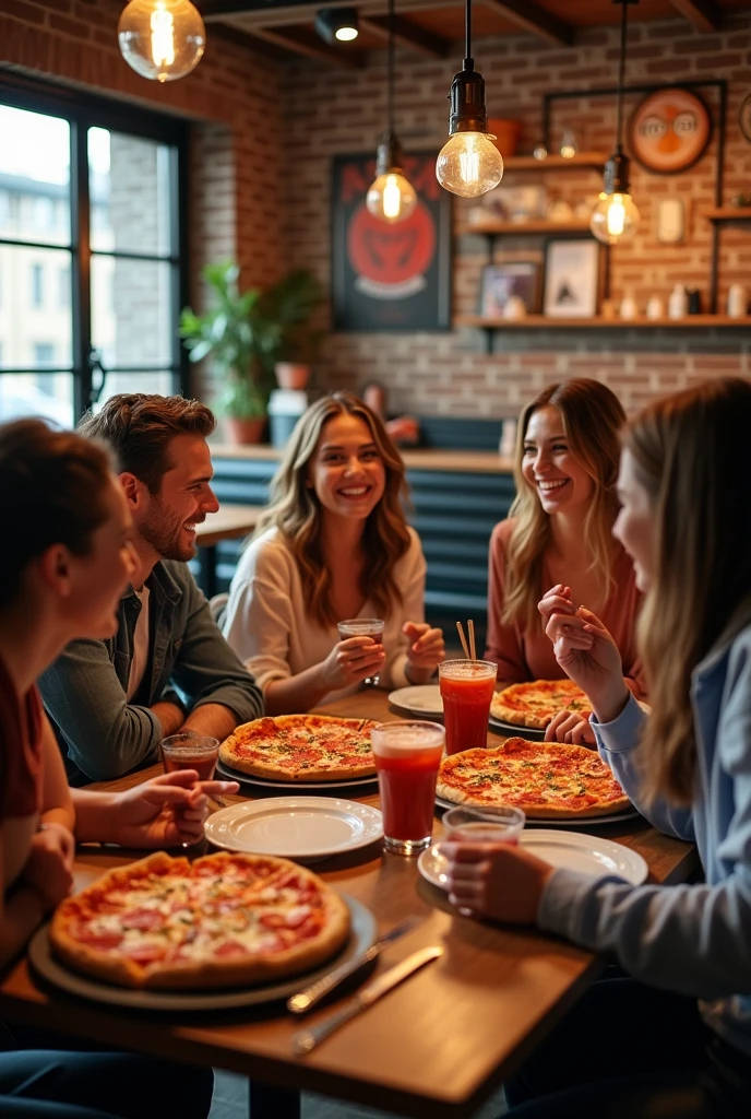 I want to post a photo of me and friends eating at a pizzeria 