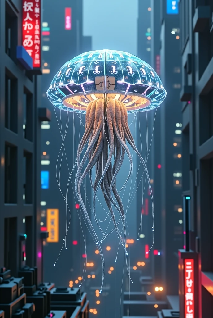 A cyberpunk style silver jellyfish