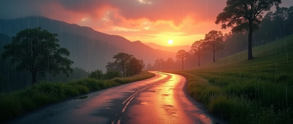 Country Road Sunset heavy rain No people