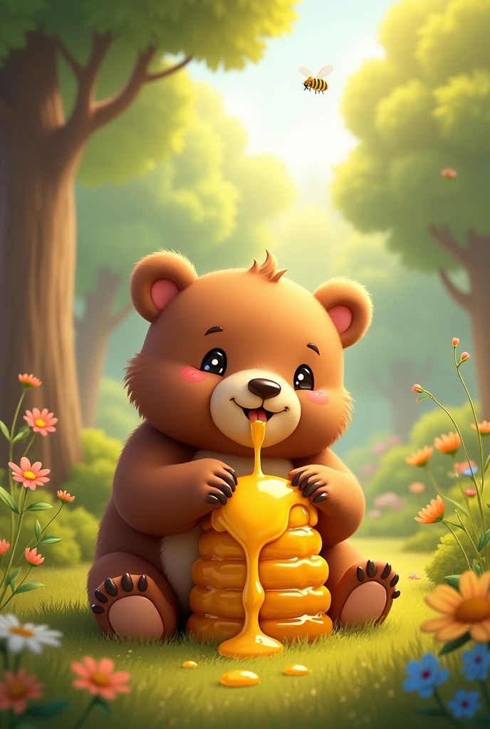 cute bear eating honey