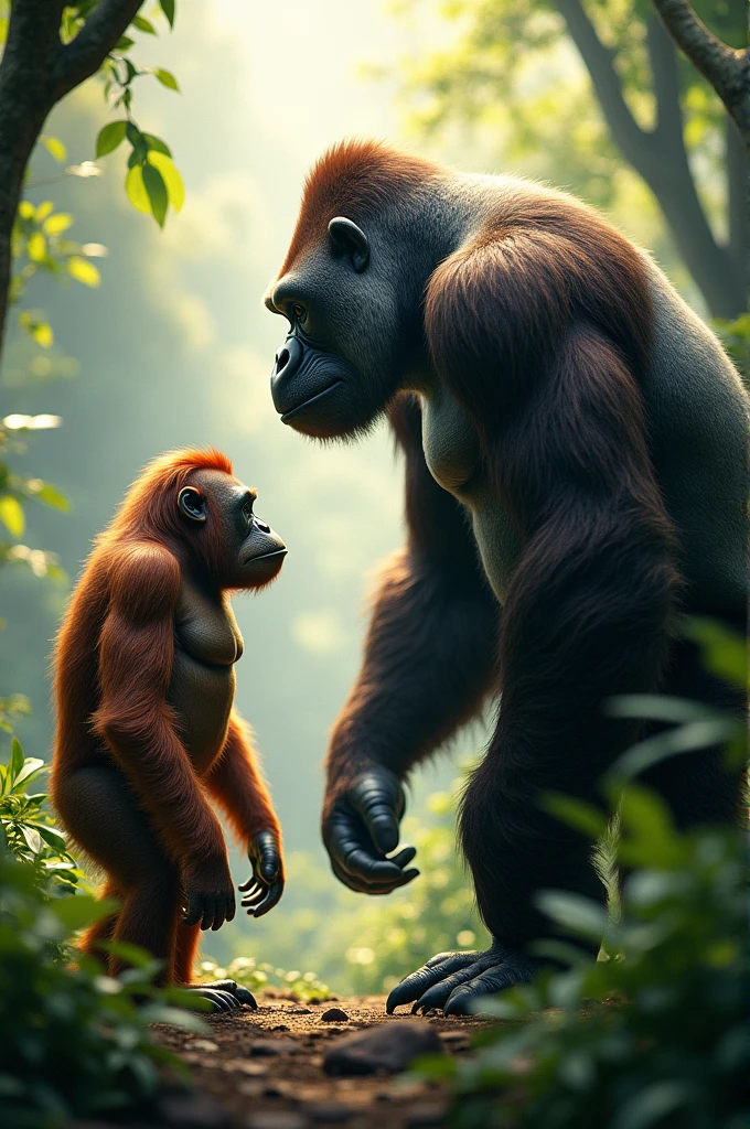 Orangutan and gorilla