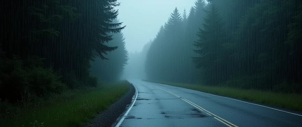 Country Road　heavy rain　No people