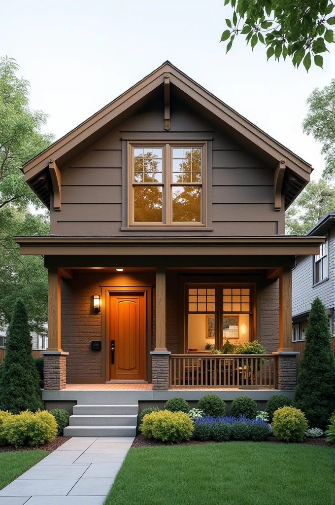 Create a simple house facade, that is cheap to build, that has a cozy and modern style