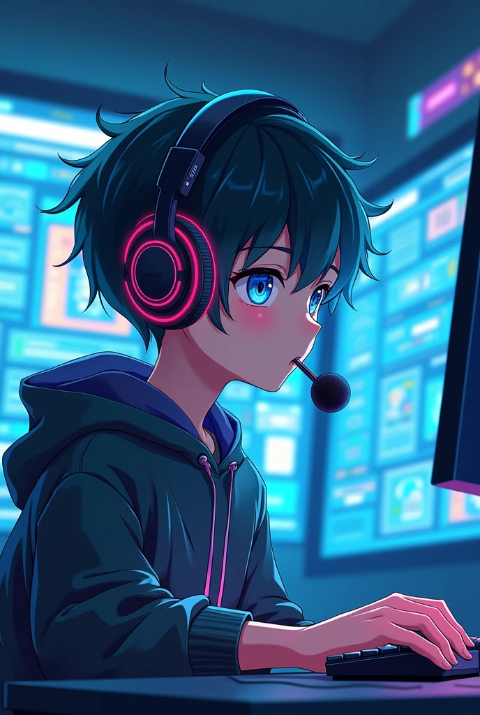anime boy with headphones and microphones standing in front of a computer screen, anime style 4 k, best anime 4k konachan wallpaper, nightcore, anime wallpaper 4 k, anime wallpaper 4k, 4k anime wallpaper, anime art wallpaper 4k, anime art wallpaper 4 k, high quality anime artstyle, anime art wallpaper 8 k, anime boy