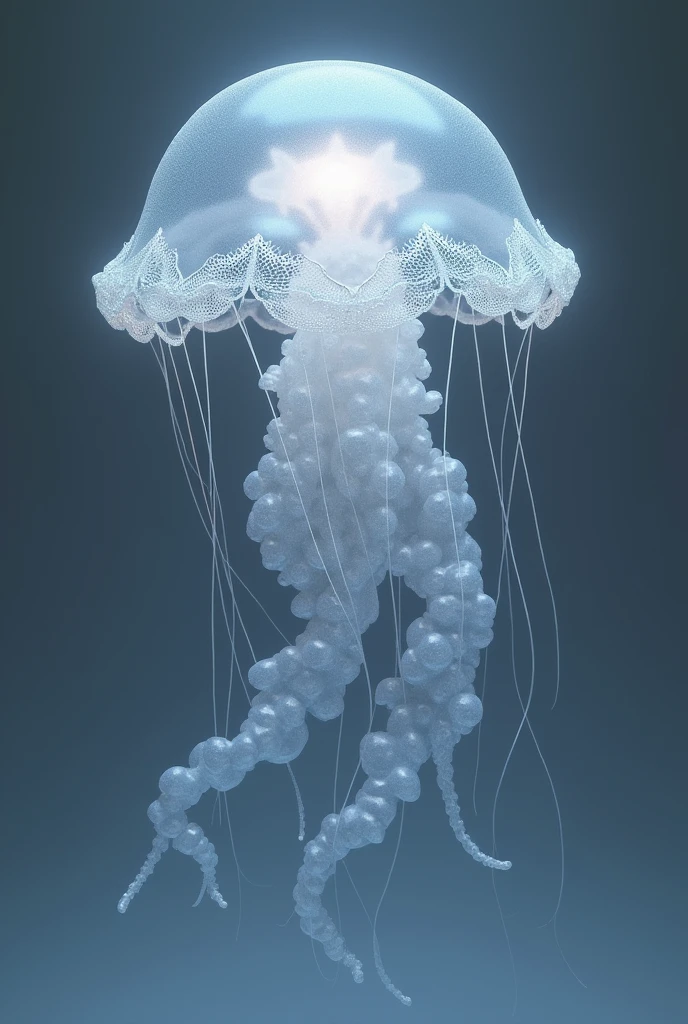 A silver colored jellyfish with no background 