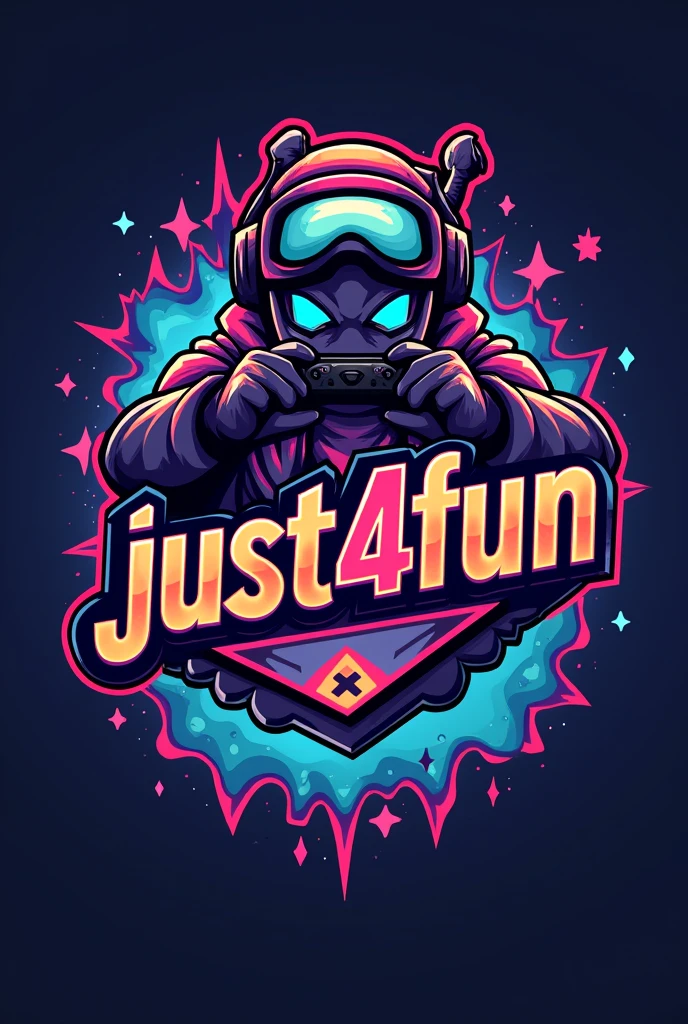 i want a logo for gaming with text "Just4F
un" clan theme