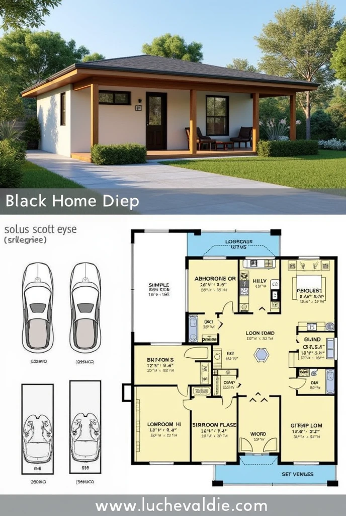 Create a house facade that is not a two-story house, Simpler, that is cheap to build, that has a cozy and modern style