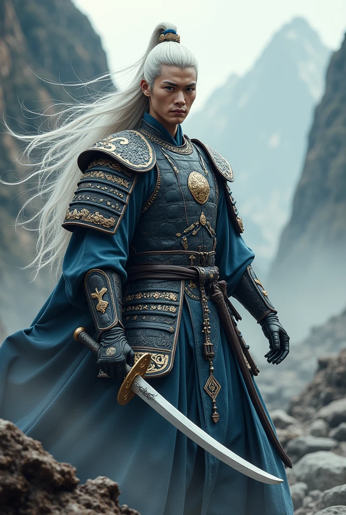 A beautiful white-haired Korean warrior