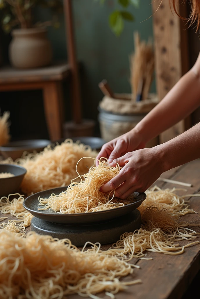 Weighing fique fiber on a scale