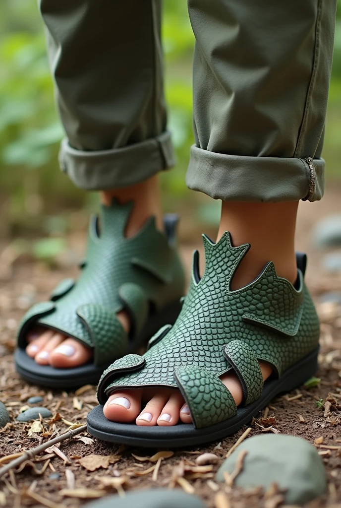 Lizard-shaped sandals with a rubber sole and open-toe design.