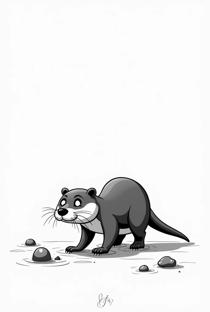 hungry otter in simple pixar style with black and white linear contours