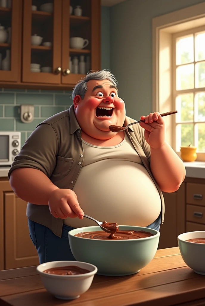 fat man eating pudding