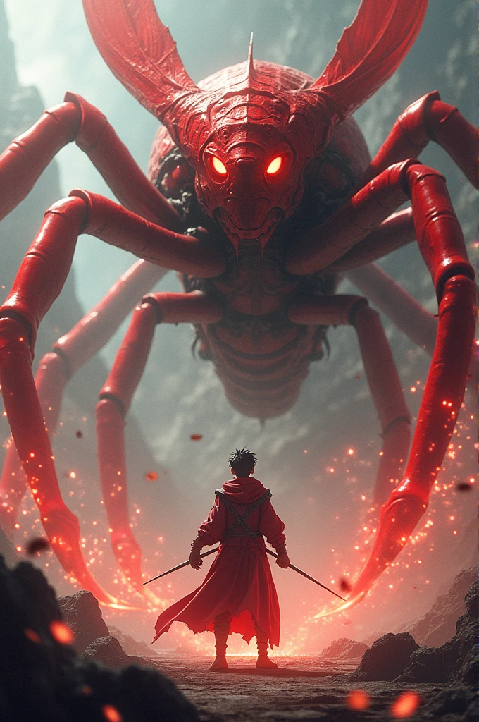 Create an image of Itadori fighting with the red grasshopper