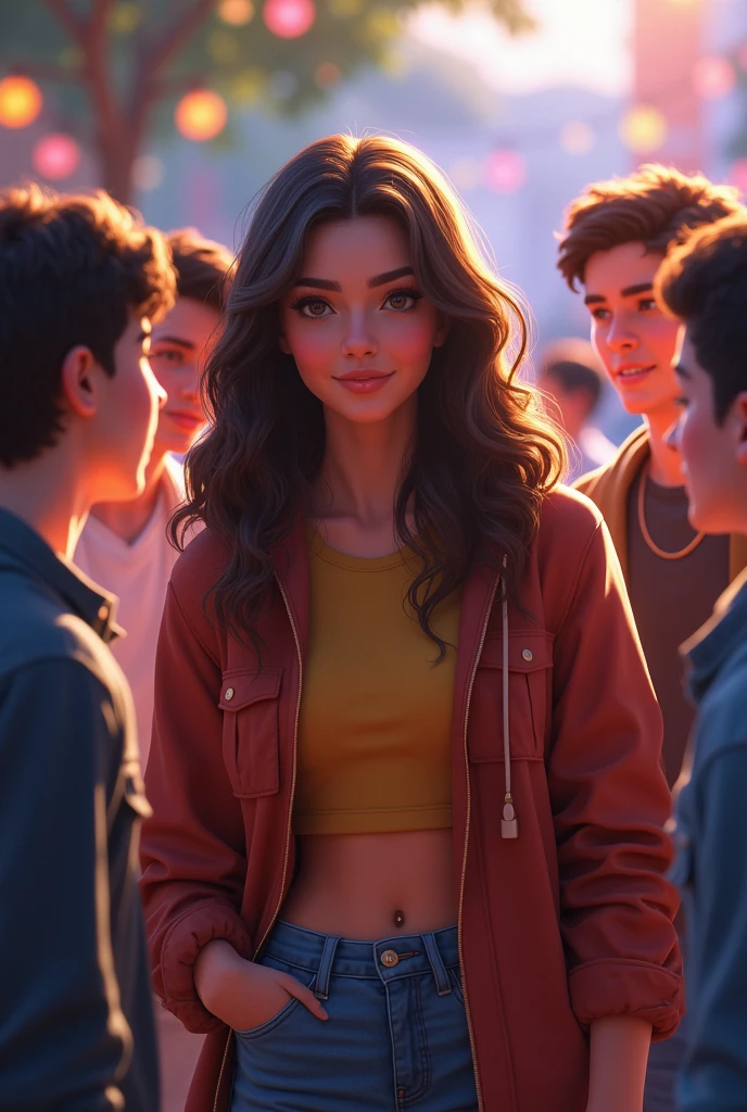 A group of teenagers, a girl and 4 men