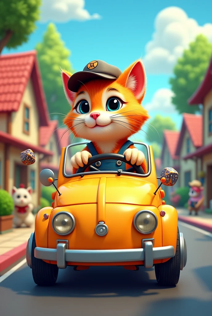Cartoon,cat driving a car