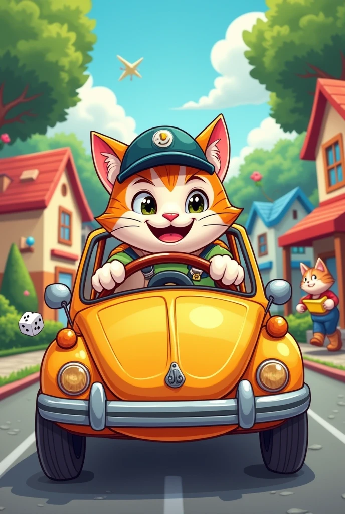 Cartoon,cat driving a car