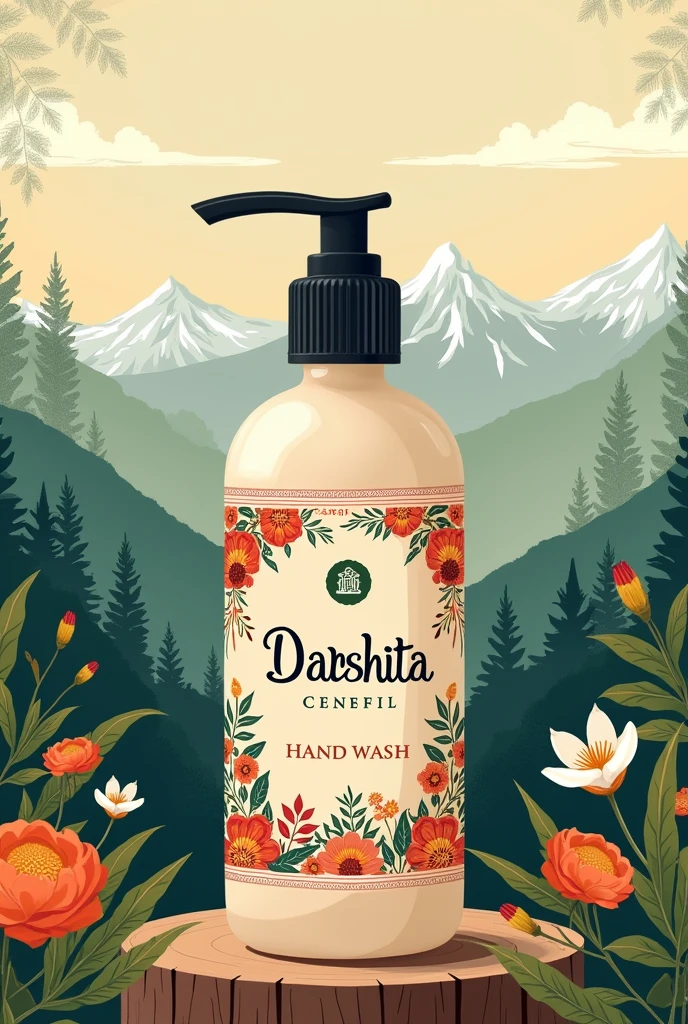 Create me a nepali themed label design for hand wash named darshita