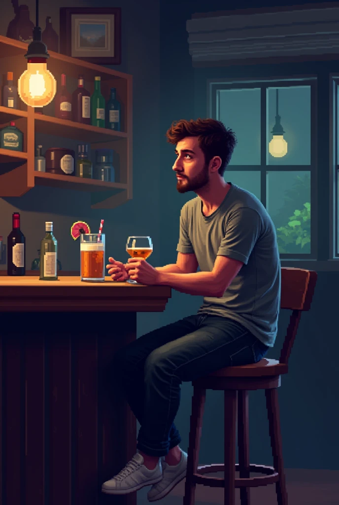 pixelart man sitting on bar chair
