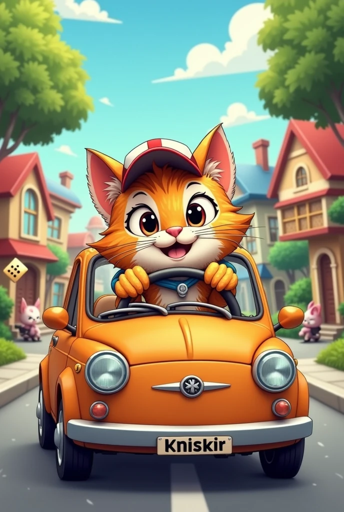 Cartoon,cat driving a car