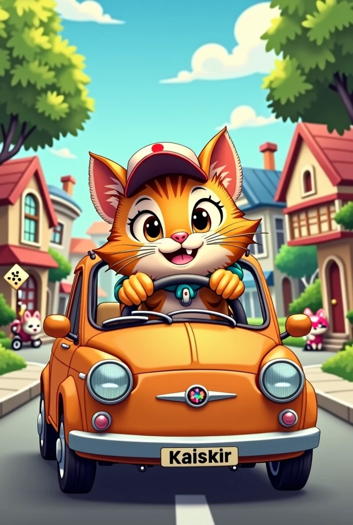 Cartoon,cat driving a car