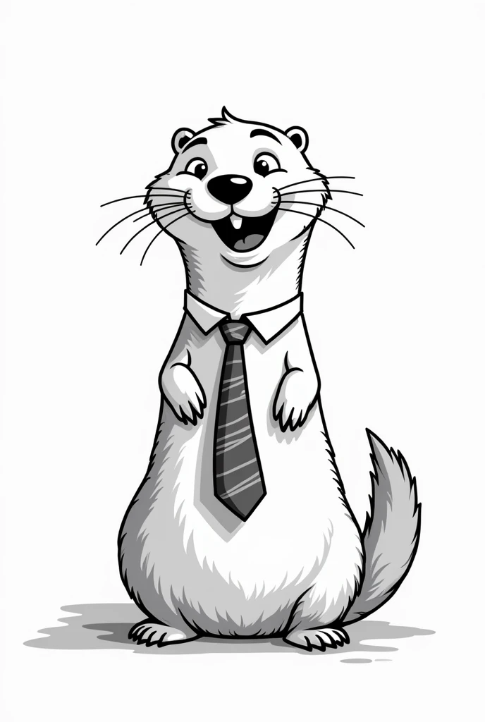 happy otter with tie in simple and pixar style with black and white linear contours with black outlines
