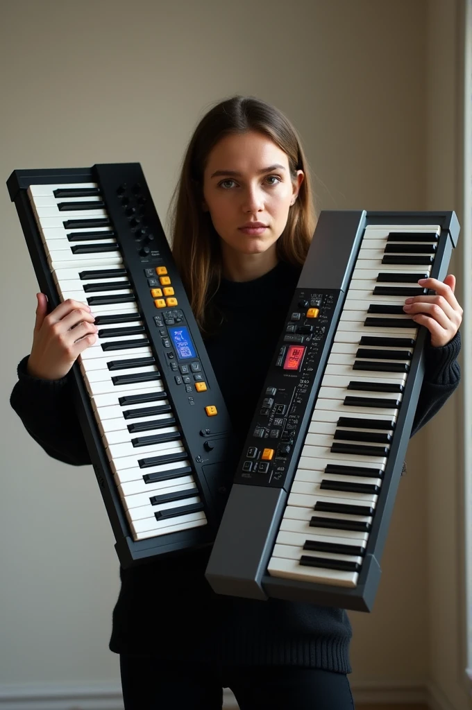 Holding an electronic piano and an electronic piano